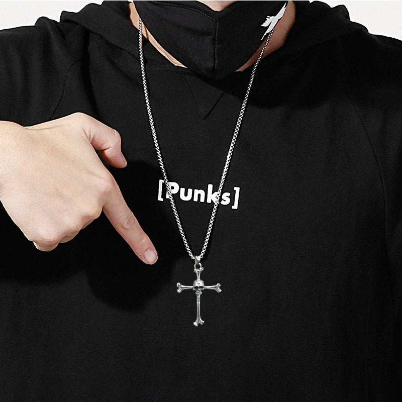Wholesale Skull Personality Cross Religious Belief Punk Hip-hop Style Ghost Skull Necklaces