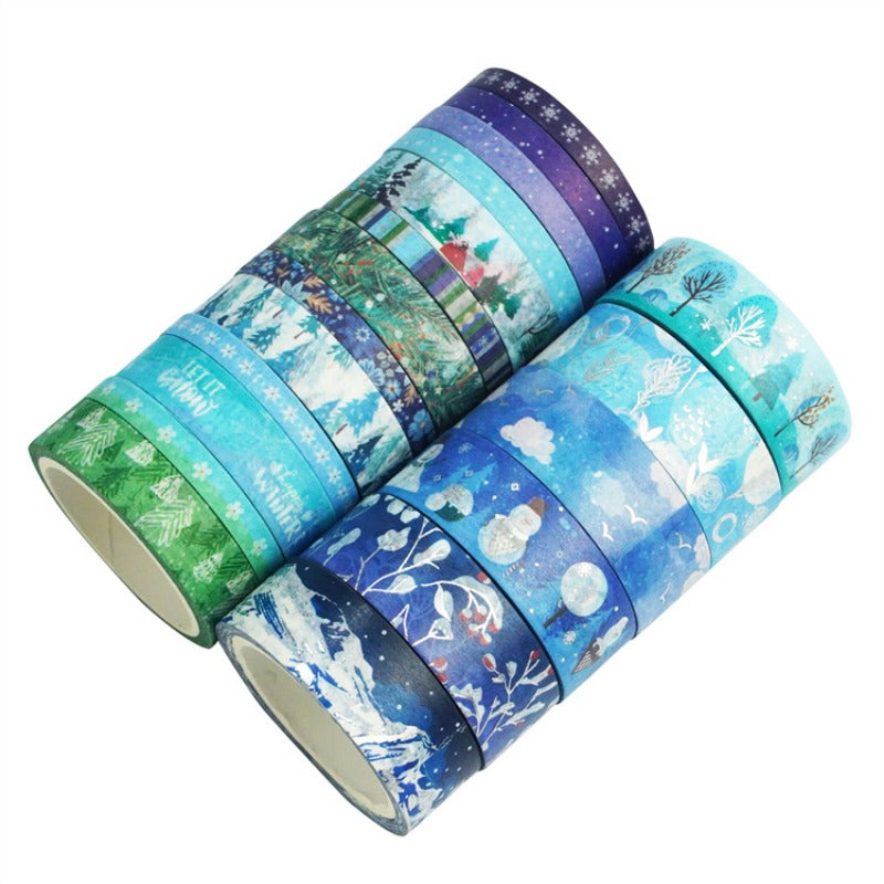 Wholesale 10pcs Winter Stripe Blue DIY and Paper Tape Snowman Ironing Silver Christmas Tree Tent Strap