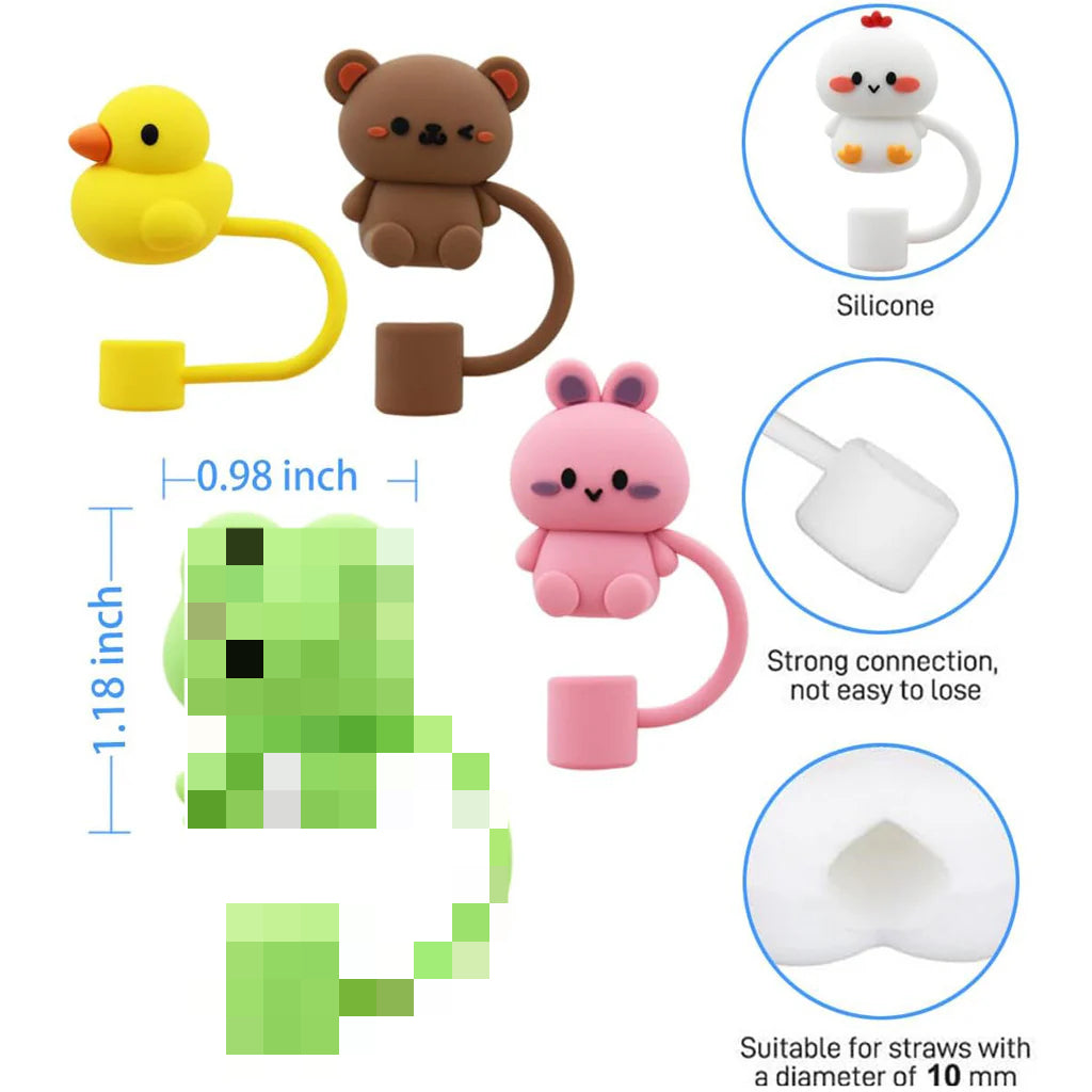 Wholesale Animal Straw Cover Silicone Straw Cap 10mm Reusable Dust-proof Straw Plug