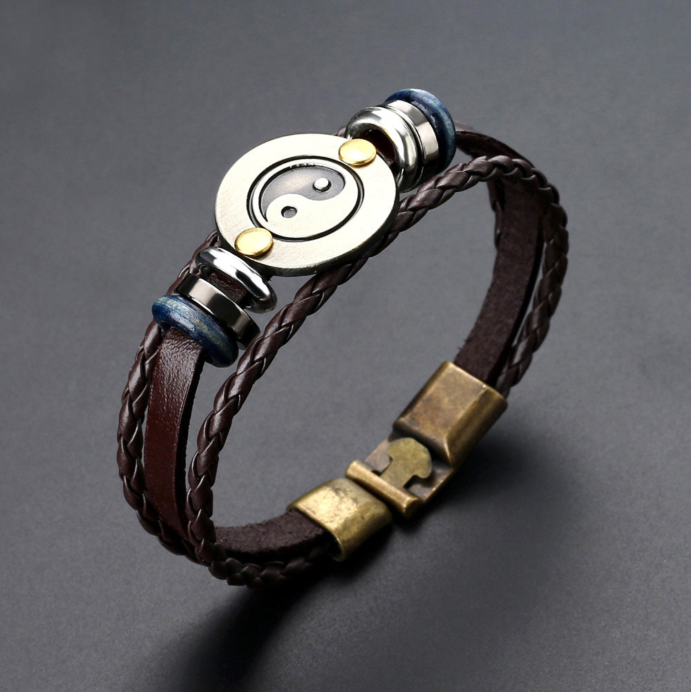Wholesale Minimalist Alloy Bagua Woven Cowhide Bracelet