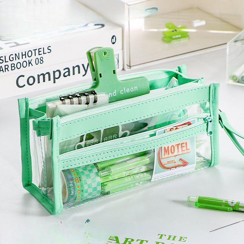 Wholesale Four-layer Transparent Leather Pencil Bag