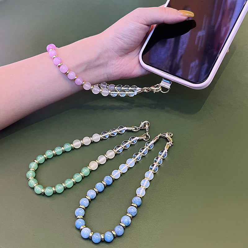 Wholesale Gradient Semi-precious Stone Light Luxury Fashion Double-ring Buckle Mobile Phone Chain