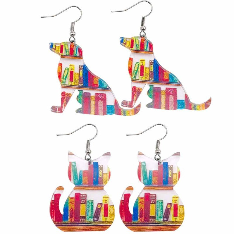 Wholesale Acrylic Teacher's Day Cat Dog Bookshelf Earrings