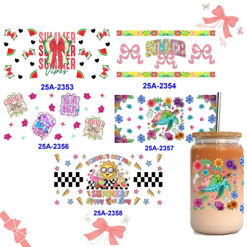 Wholesale 1pcs/5pcs Cartoon Text Bow Cute Turtle Sun 16oz Cup UV DTF Wraps