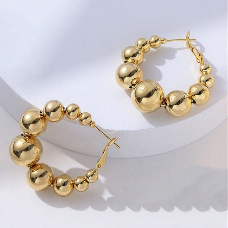 Wholesale Temperament, Metallic Feel, Fashionable and Versatile, with Round Bead Earrings
