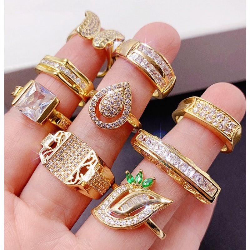 Wholesale 10pcs Gold Vintage Micro-set Zircon Statement Ring