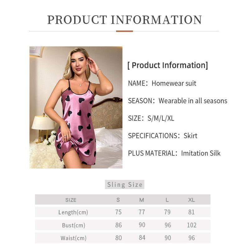 Wholesale Backless Ice Silk Suspender Skirt Love Pajamas