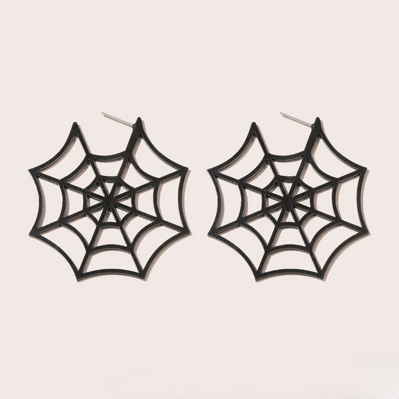 Wholesale 2pairs/pack Halloween Spider Web Punk Style Acrylic Earrings