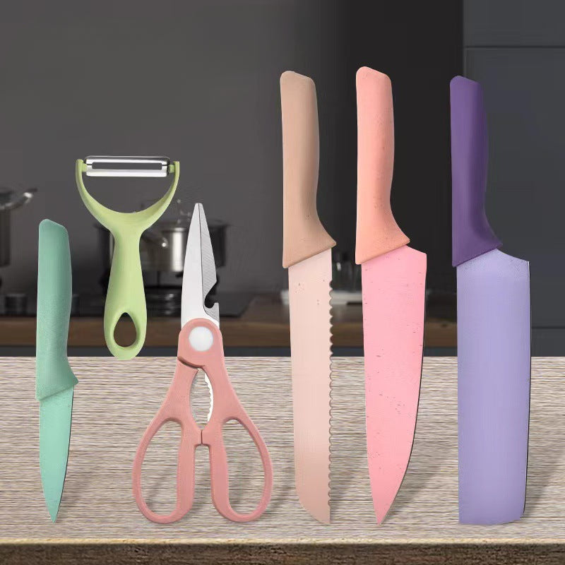 Wholesale colored macaron kitchen knife set of six pieces