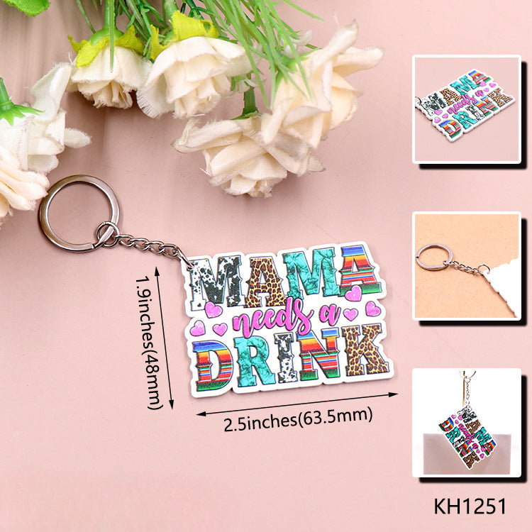 Wholesale Mother's Day Mama Acrylic Cow Pattern Keychain