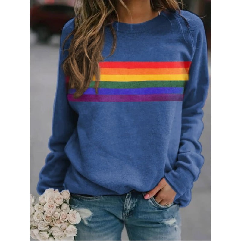 Wholesale Cotton Color Striped Printed Round Neck Pullover Long Sleeves