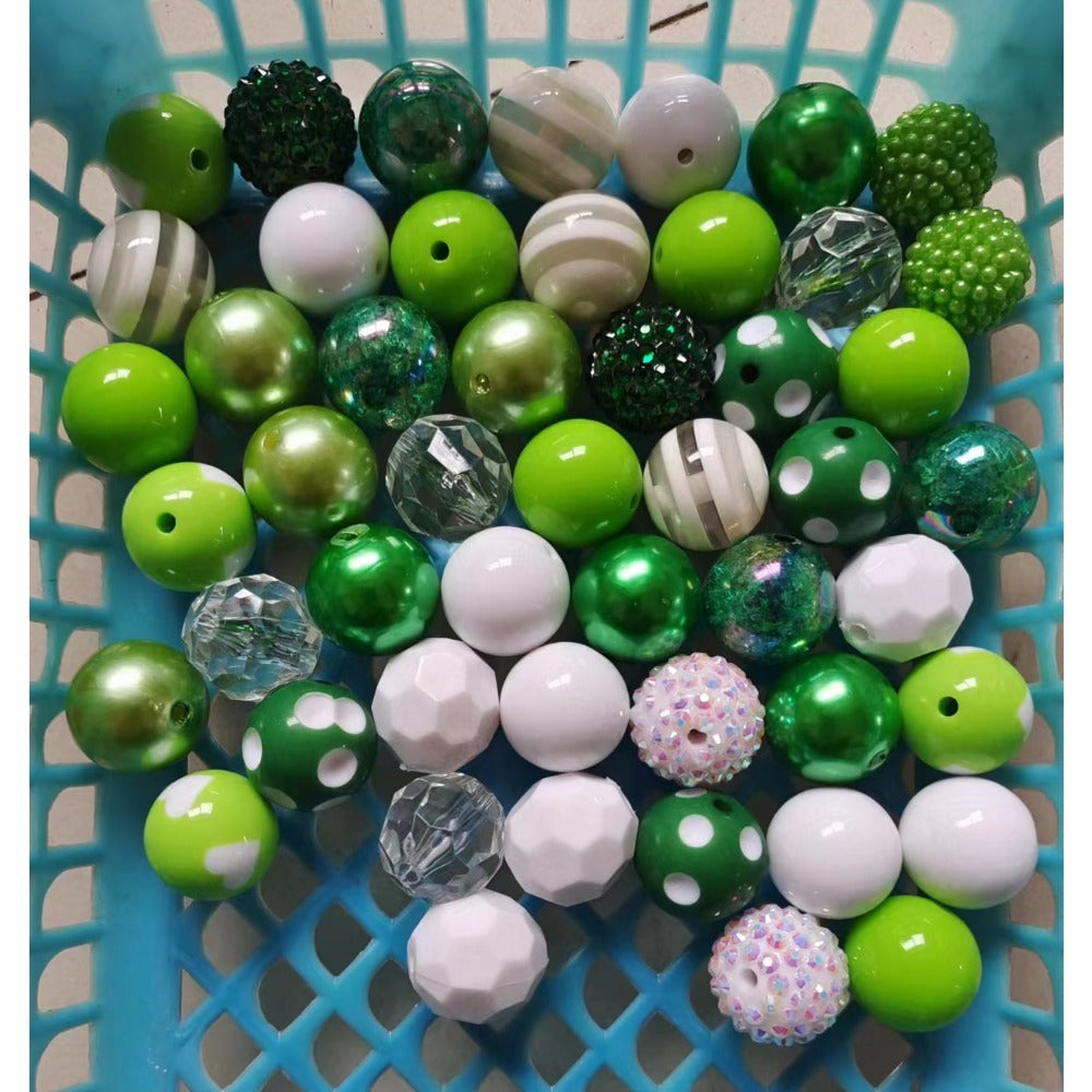 Wholesale 50pcs 20mm Green White Laced Diamond Acrylic Mixed Color Set