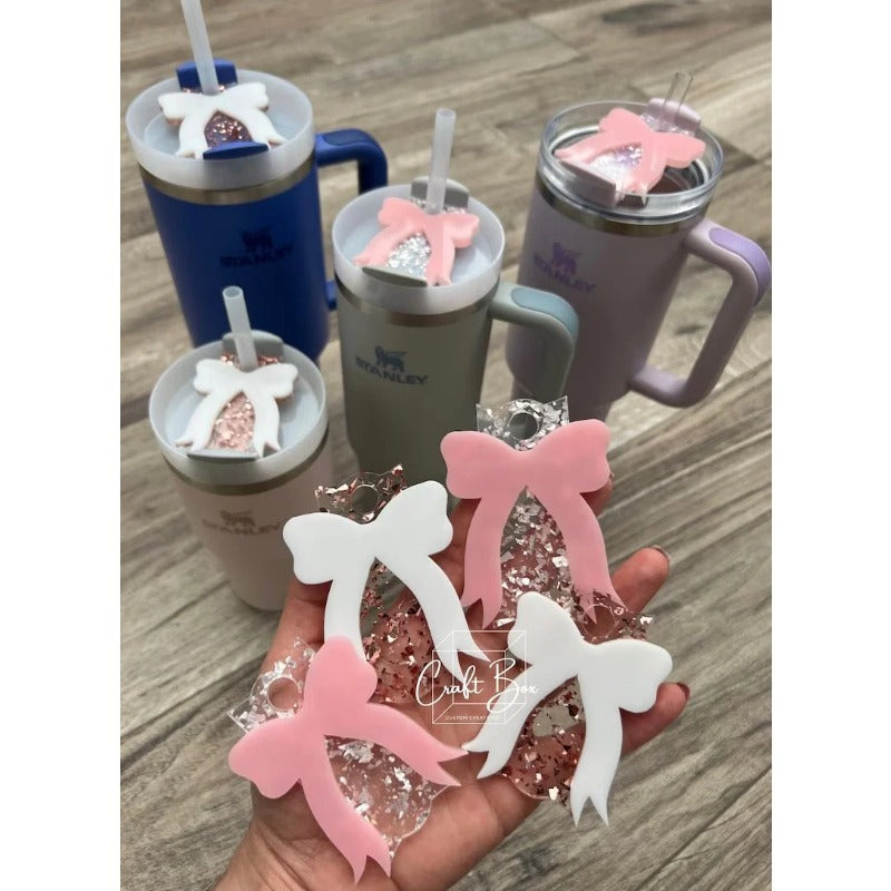 Wholesale 10pcs Bow Gold Powder Transparent Staney Tumbler Tag 40 OZ Ice Daba Cup 2nd Generation Cup Lid Tag