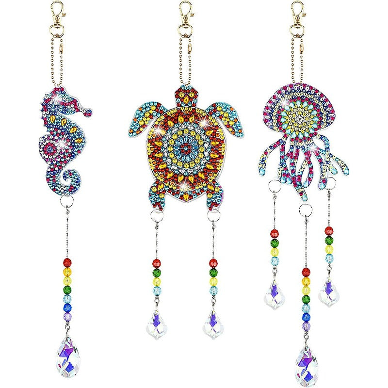 Wholesale Double-sided Crystal Diamond Butterfly Acrylic Wind Chime Three Piece Set