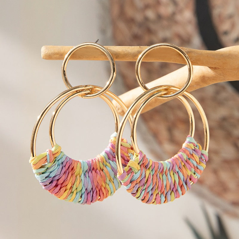 Wholesale Boho Raffia Braided Earrings