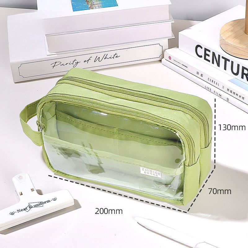 Wholesale 2023 Three-layer Extra Large Capacity Transparent Canvas Pencil Case