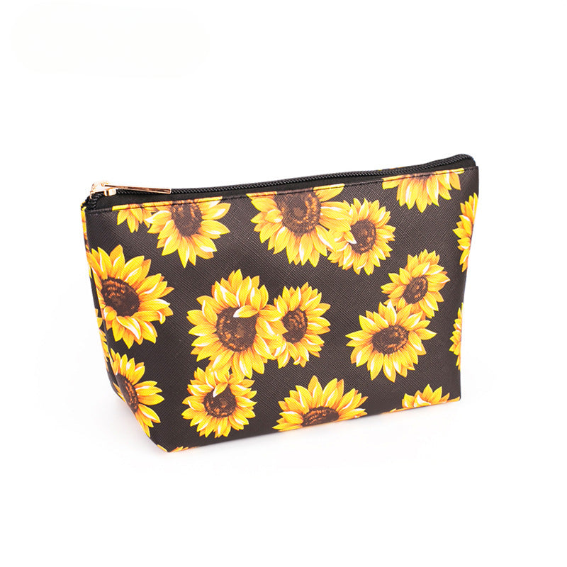 Wholesale PU Sunflower Makeup Bag, Toilet Bag, Large Capacity Storage Bag