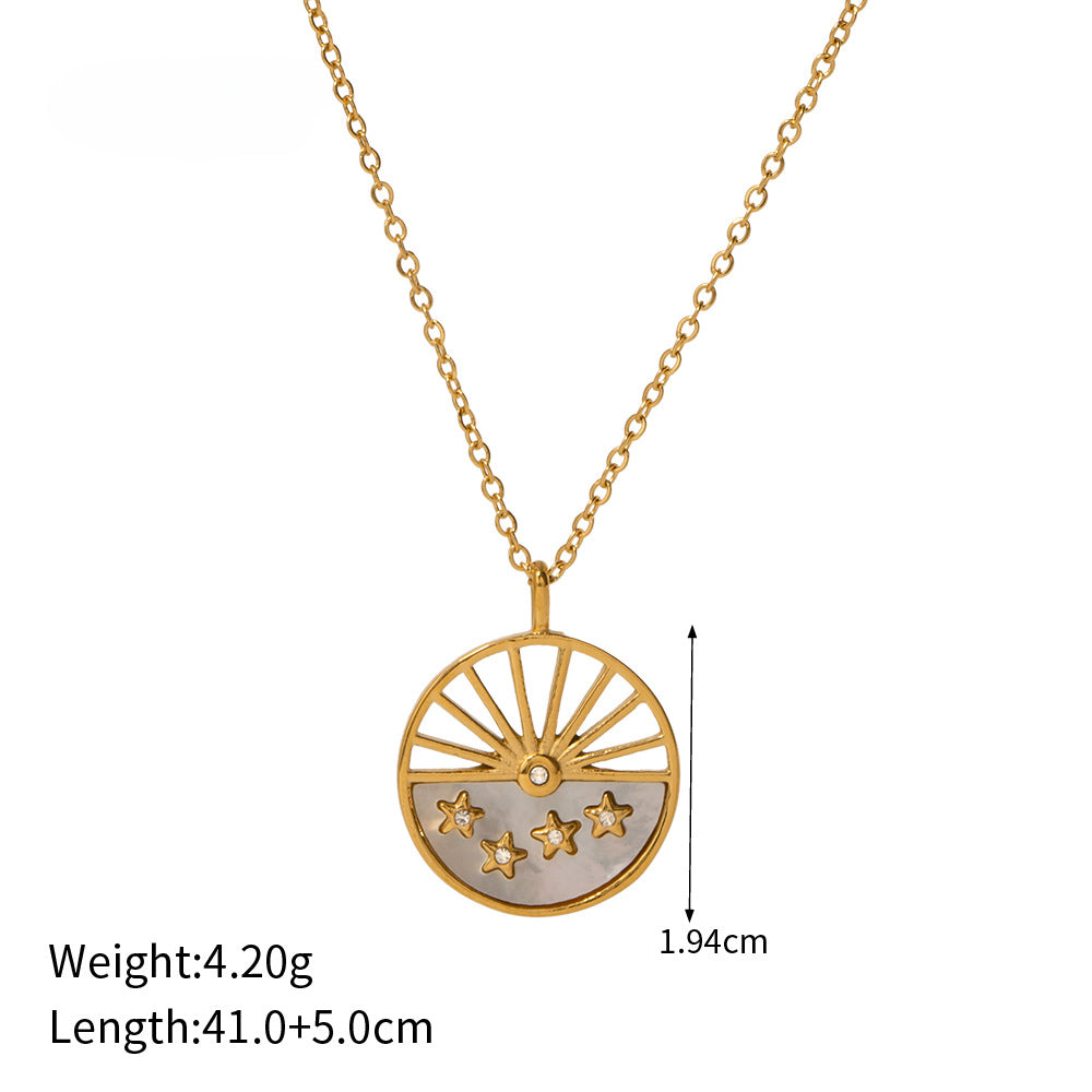 Wholesale Titanium Steel 18K Gold Moon Circle Necklace