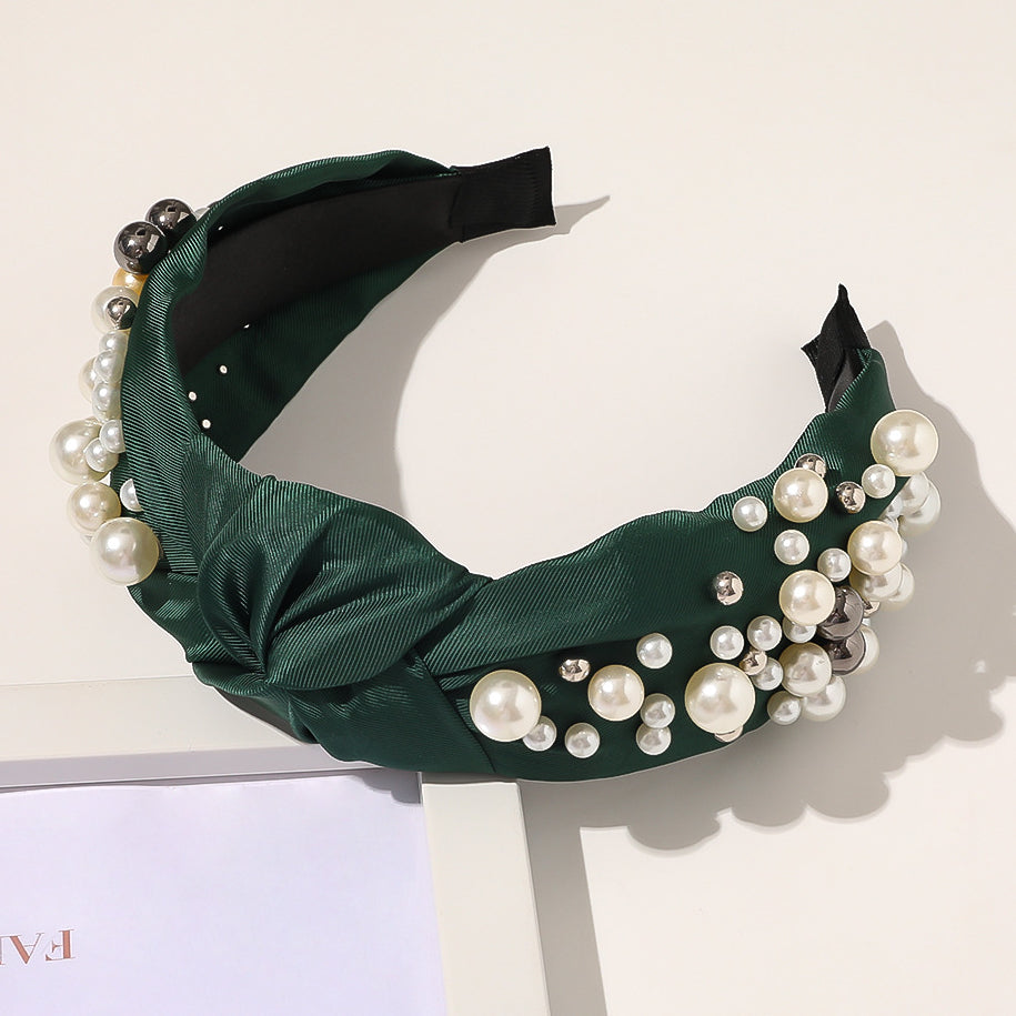 Wholesale of New Pearl Knotted Wide Edged PU Hair Bands