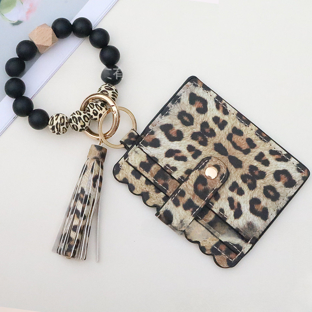 Wholesale Beech Card Holder PU Leather Tassel Bracelet Keychain