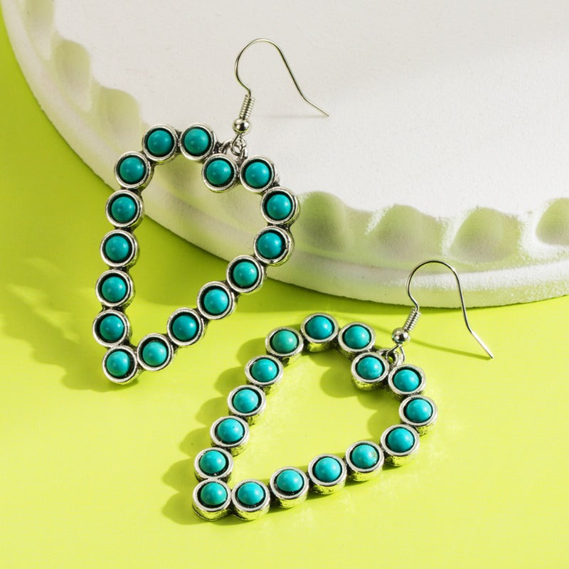 Wholesale Personalized Hollow Heart Exaggerated Turquoise Exquisite Earrings