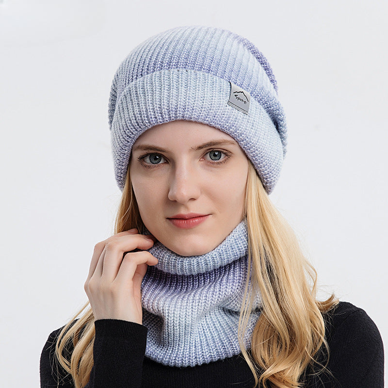 Wholesale Autumn and Winter Gradient Beanie Hat Ear Protection Cold Protection Knit Two-piece Set