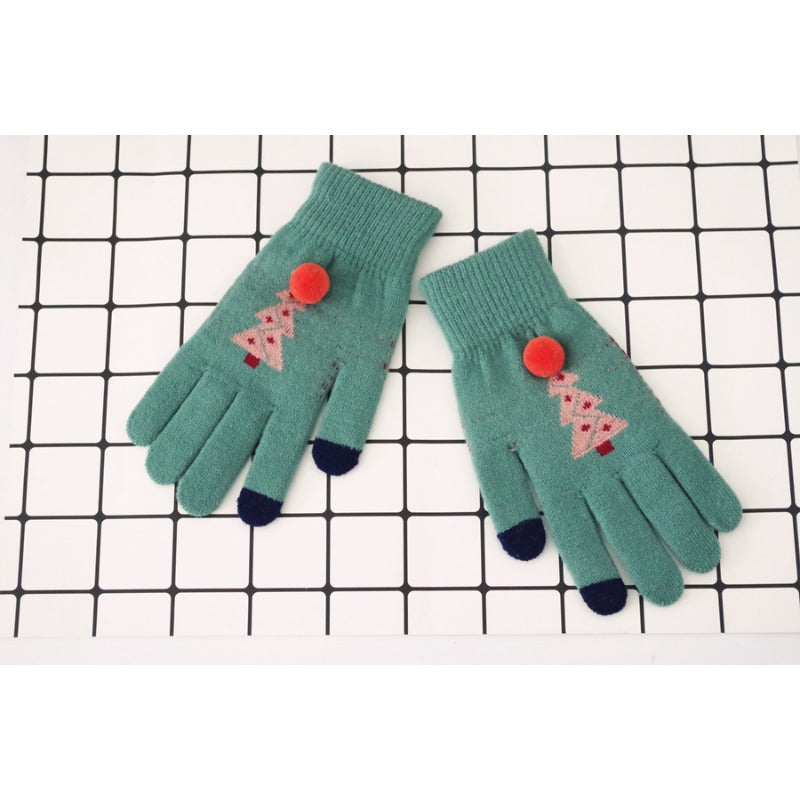 Wholesale Imitation Cashmere Christmas Tree Double-layer Thickened Warm Split Finger Gloves