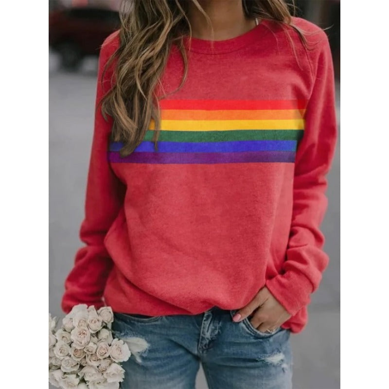 Wholesale Cotton Color Striped Printed Round Neck Pullover Long Sleeves