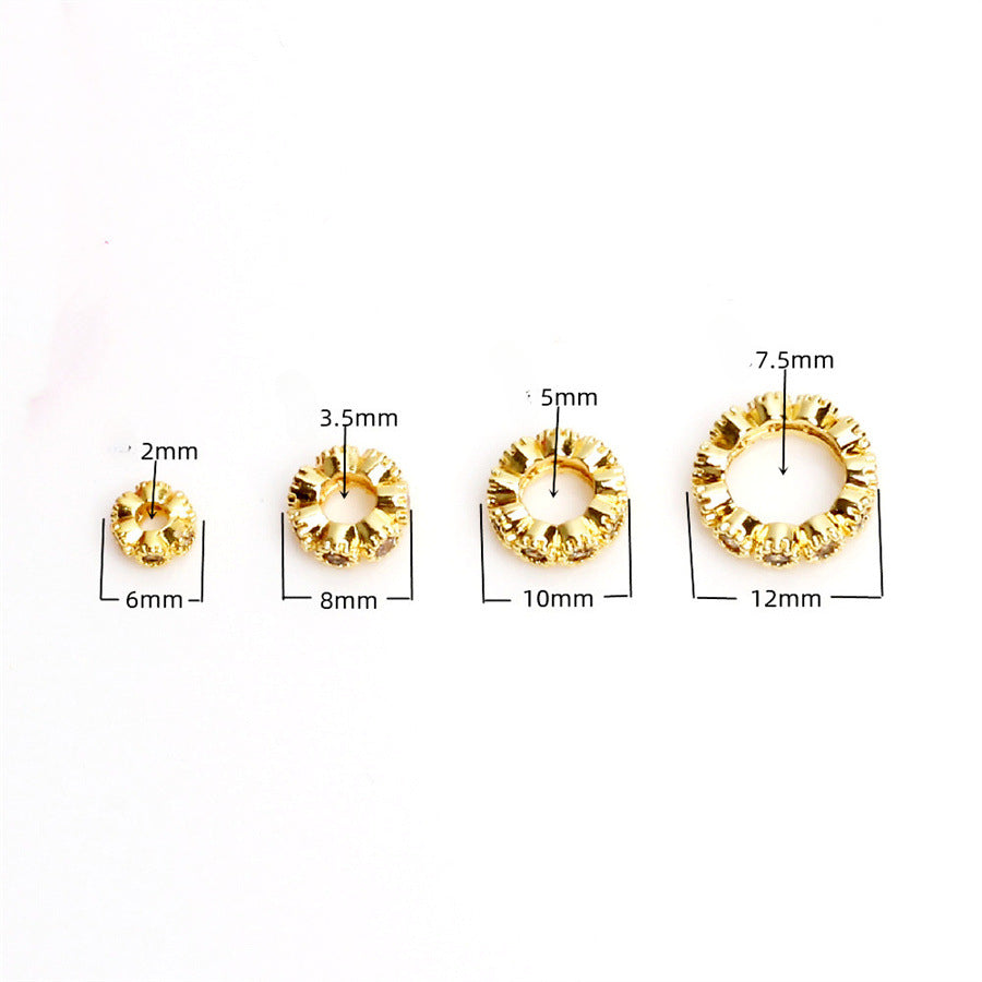 Wholesale 10PCS 14K Gold Color-preserving Diamond Ring Set with Zircon Large Hole Spacer Beads