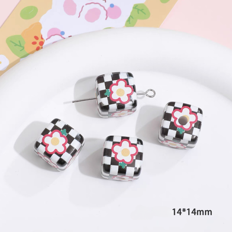 Wholesale 5pcs/pack Checkerboard Tulip Flowers Butterfly Heart Square String Beads