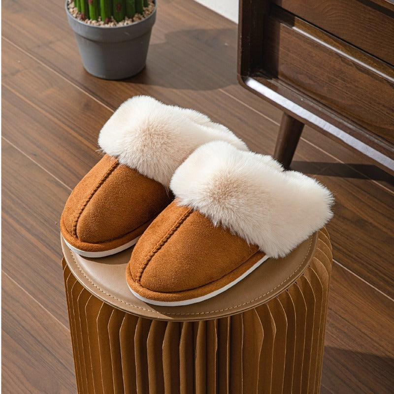 Wholesale Solid Color Imitation Deer Skin Anti Slip Memory Sponge Neutral Autumn and Winter Home Slippers