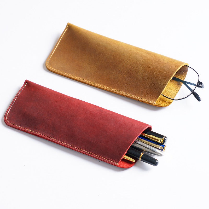 Wholesale Simple Retro Cowhide Large Capacity Pencil Case