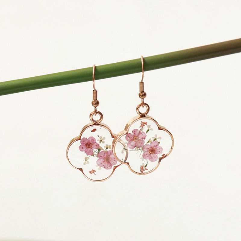 Wholesale 6pcs Pink Rose Gold Real Dried Flower Earrings