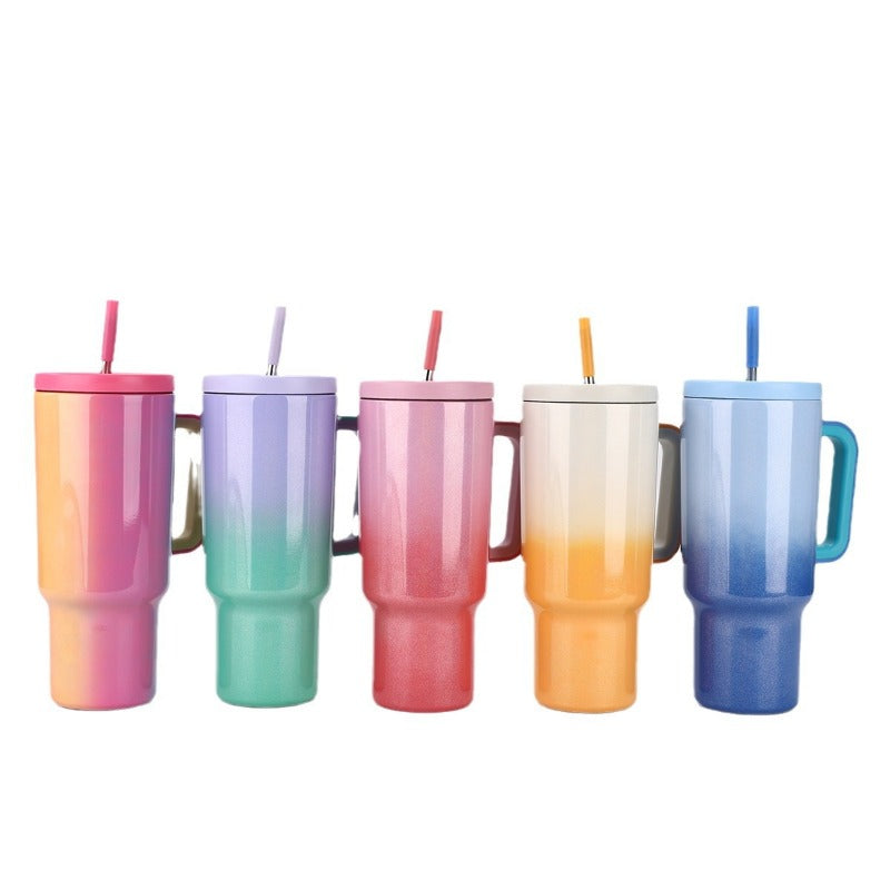 Wholesale 40oz Rainbow Paint Car Cup 304 Stainless Steel Insulation Portable Large Capacity Vacuum Straw Ice Cup