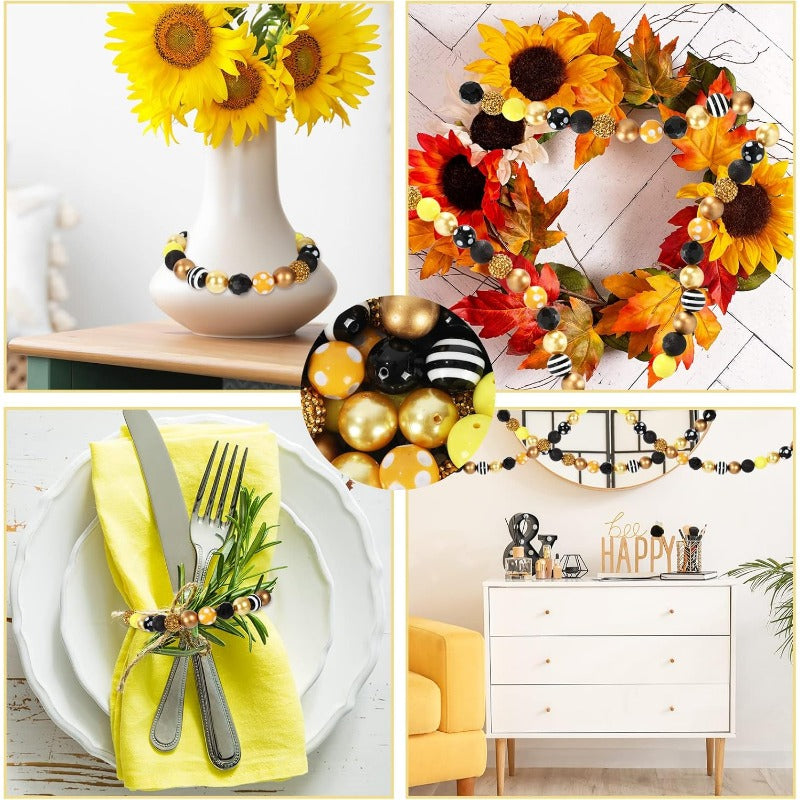 Wholesale Whaline 50Pcs 20mm Bee Theme Beads 10 Styles Mixed Bubblegum Beads Set Yellow Black Spacer Bead Chunky Beads Jumbo Plastic Beads for Crafts and Jewelry Making Boutique Craft Supplies