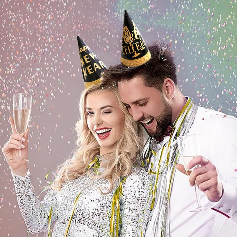 Wholesale 2025 Black Gold Paper Hat New Year's Eve Party Party Hat Decorations