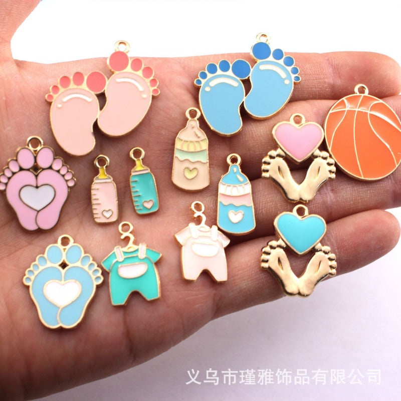 Wholesale 10pcs Baby Clothes Bottle Feet Basketball Diy Alloy Oil Drop Pendant