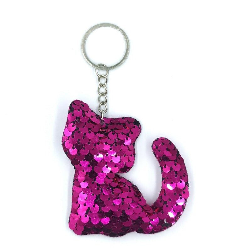 Wholesale Fish Scale PET Glitter Reflective Glossy Cat Keychains