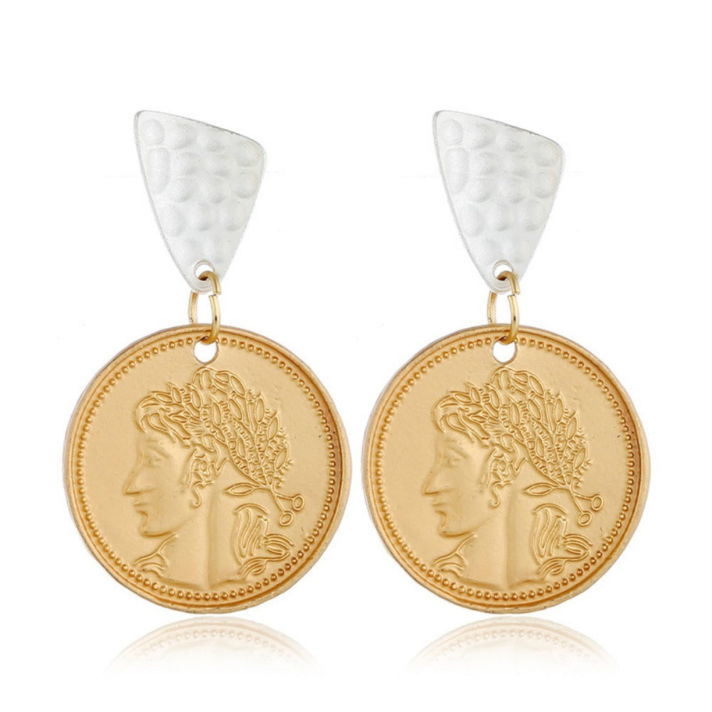 Wholesale Fashion Exaggerated Retro Alloy Pearl Portrait Earrings