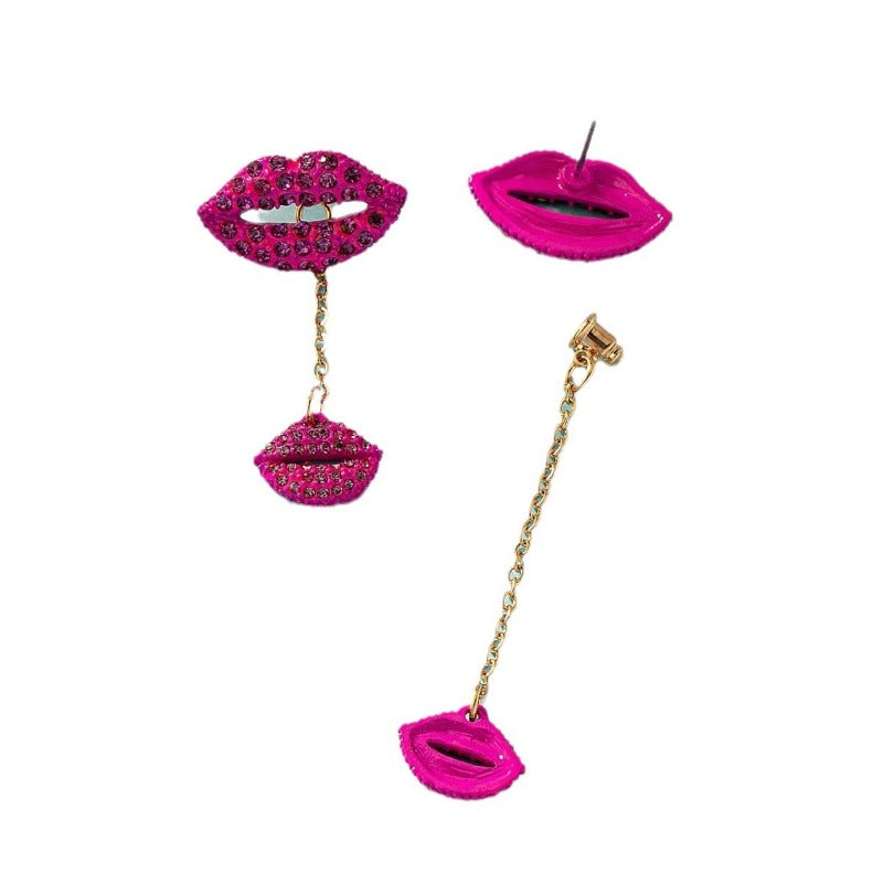 Wholesale Retro Simple Personalized Creative Lips Diamond Set Versatile Long Earrings