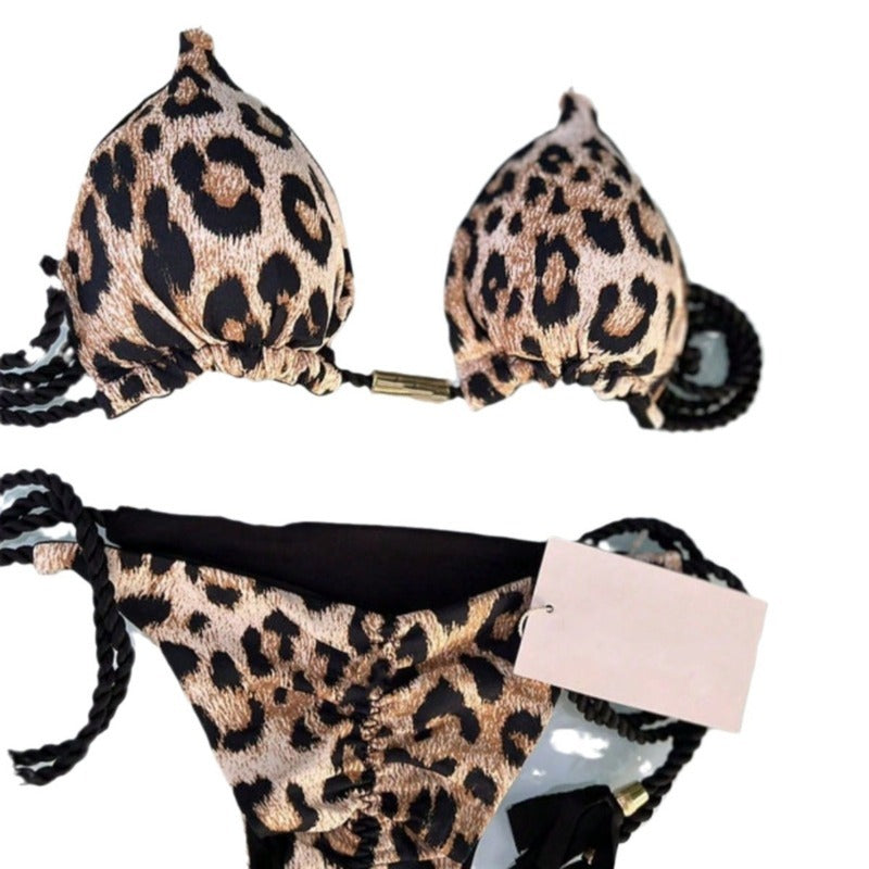 Wholesale Sexy Leopard Print Padded Bodycon Bikini Swimsuit