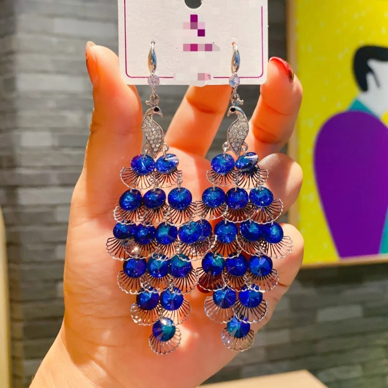 Wholesale Vintage Geometric Rhombus Crystal Peacock Earrings