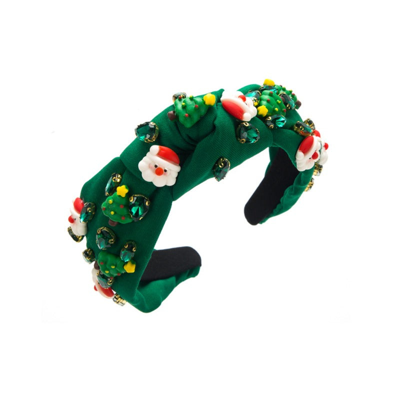 Wholesale Personalized Rhinestone-encrusted Christmas Tree and Santa Claus Headbands