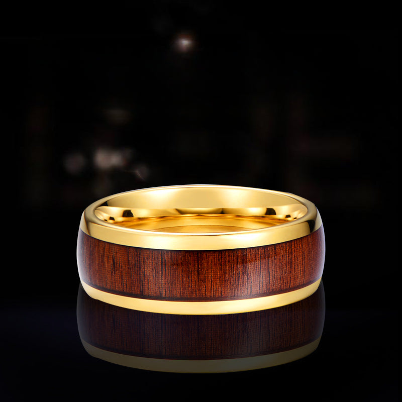 Wholesale Tungsten Steel Golden Wood Grain Black Gold Ring