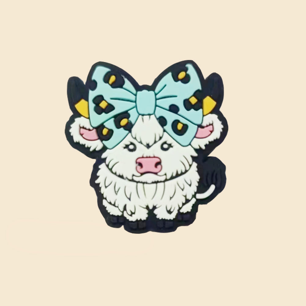 Wholesale 10pcs Bowknot Leopard Highland Cattle Pattern Silicone Beads