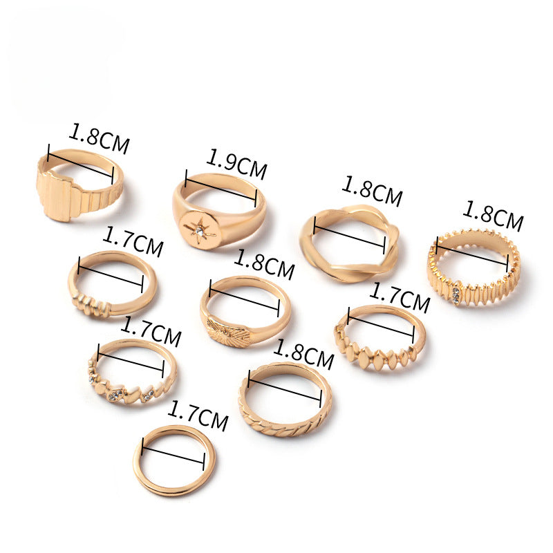 Wholesale New Zinc Alloy Diamond 10 Pieces Ring Set