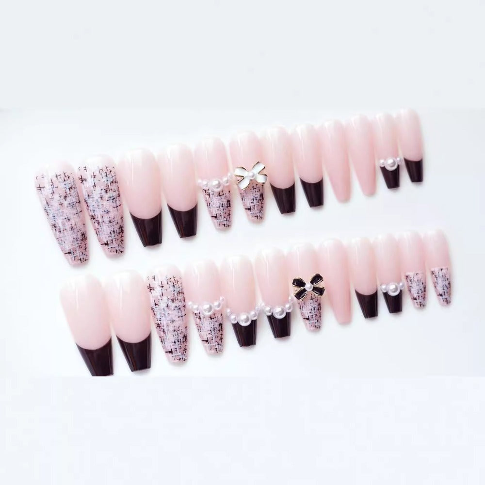 Wholesale Black French Chanel Long Pink Wearable Fake T-stick Nail Art