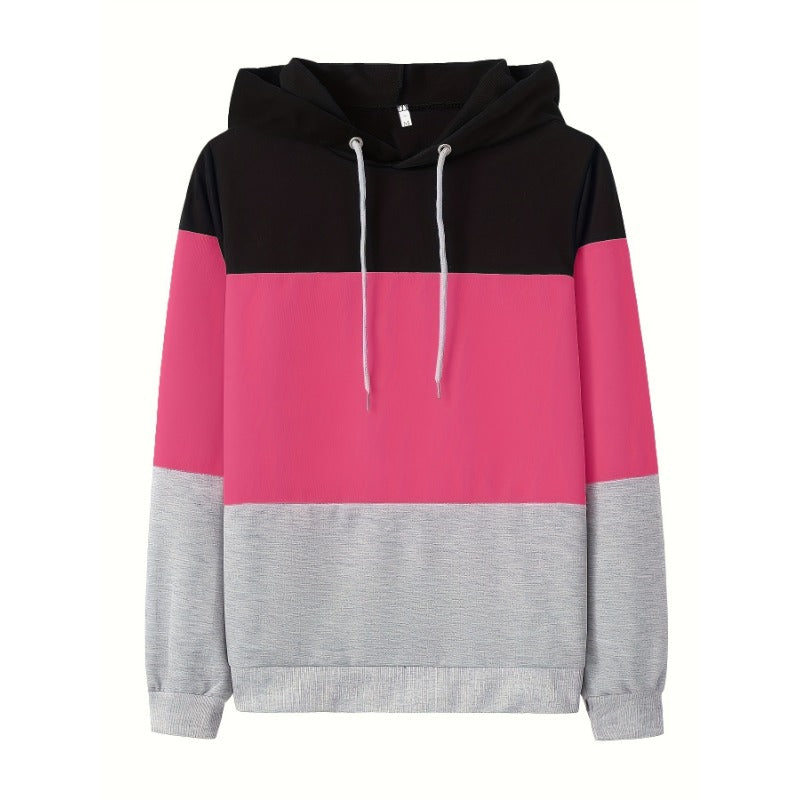 Wholesale Color Block Hooded Loose Long Sleeve Top Spring and Autumn Women's Sweatshirt Jacket