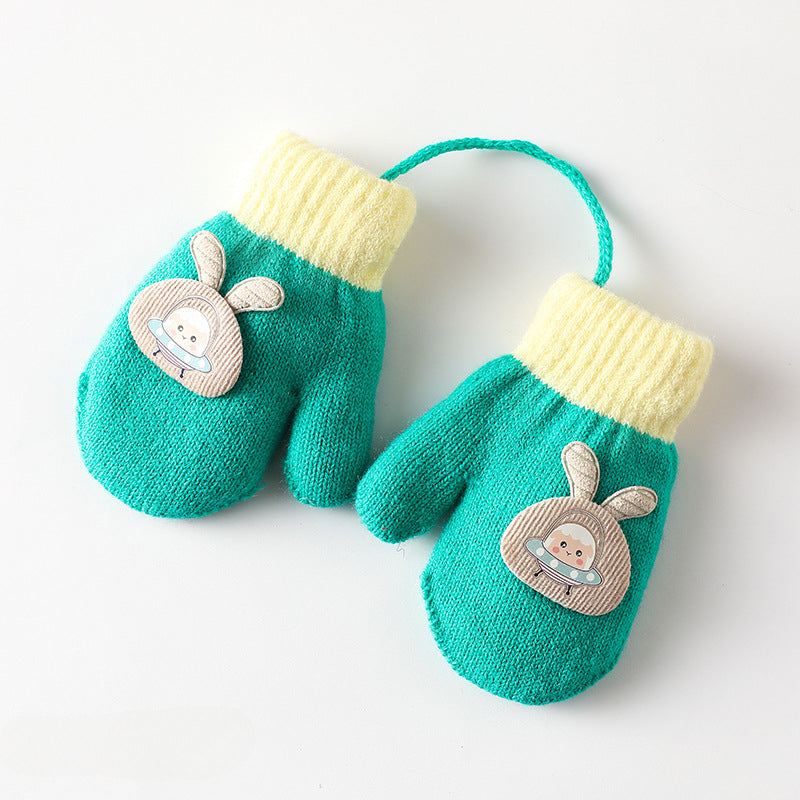 Wholesale Children's Autumn and Winter Double Layer Velvet Thickened Warm Cute Cartoon Gloves