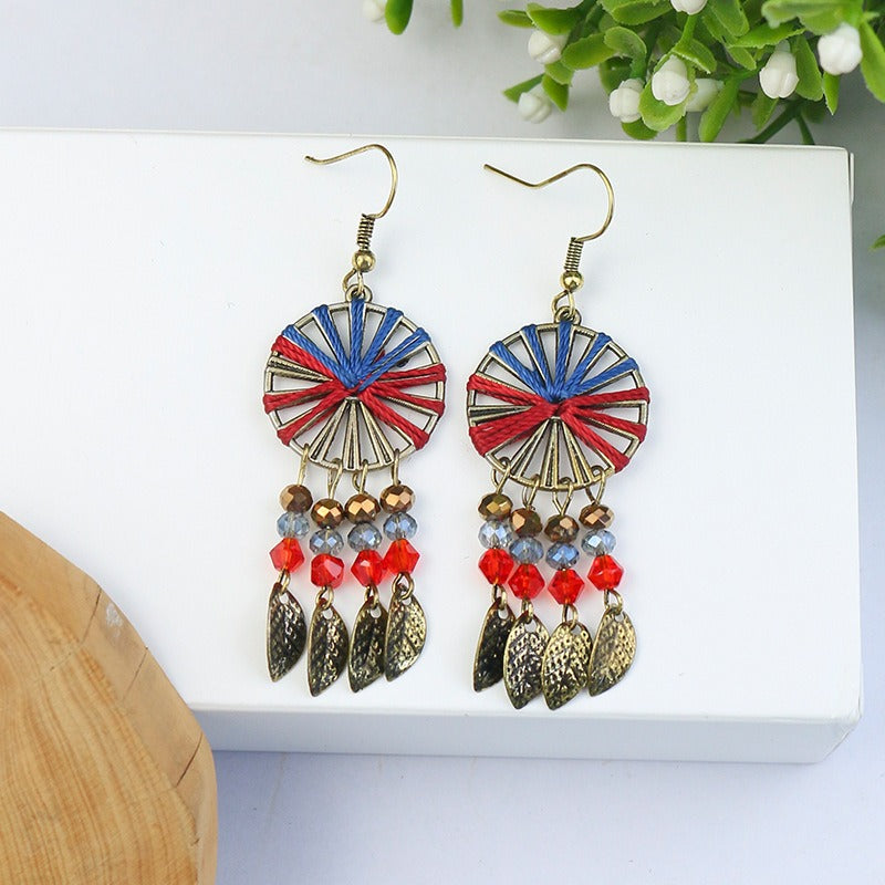 Wholesale Retro Geometric Leaf Rice Beads Fashion Earrings